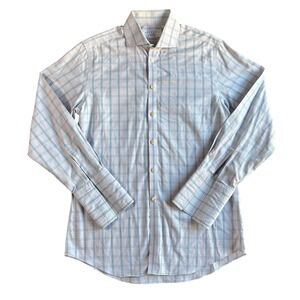 Charles Tyrwhitt Jermyn St London Mens Non Iron Dress Shirt Blue Gingham Plaid